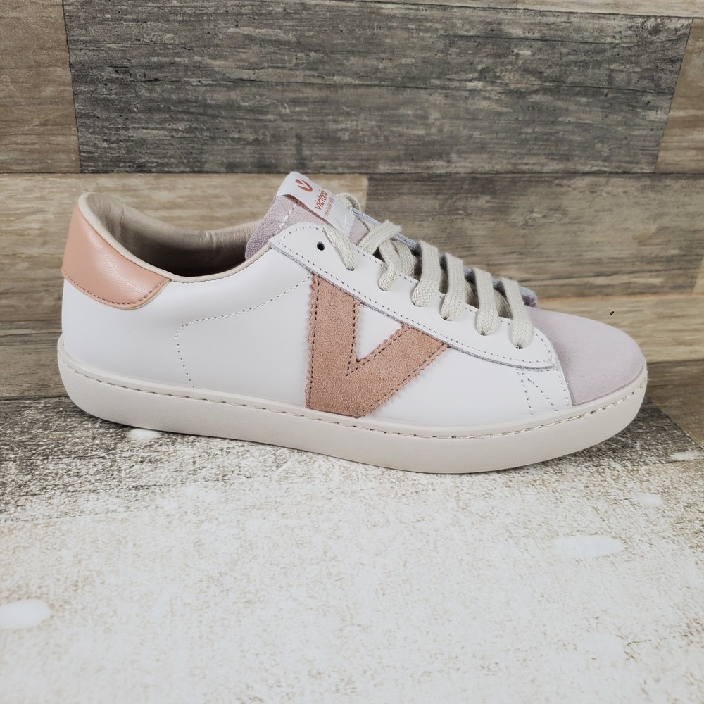 Victoria Cuarzo Womens Shoes Sz 8 - 8.5 White And Pink Lace Up Comfort Sneakers